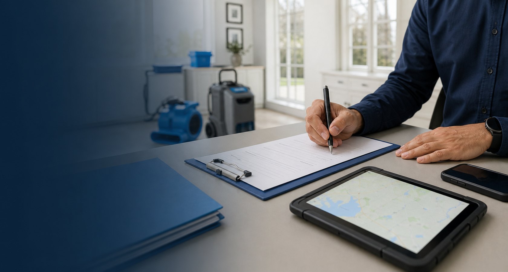 Contractor service intake form with phone and restoration equipment